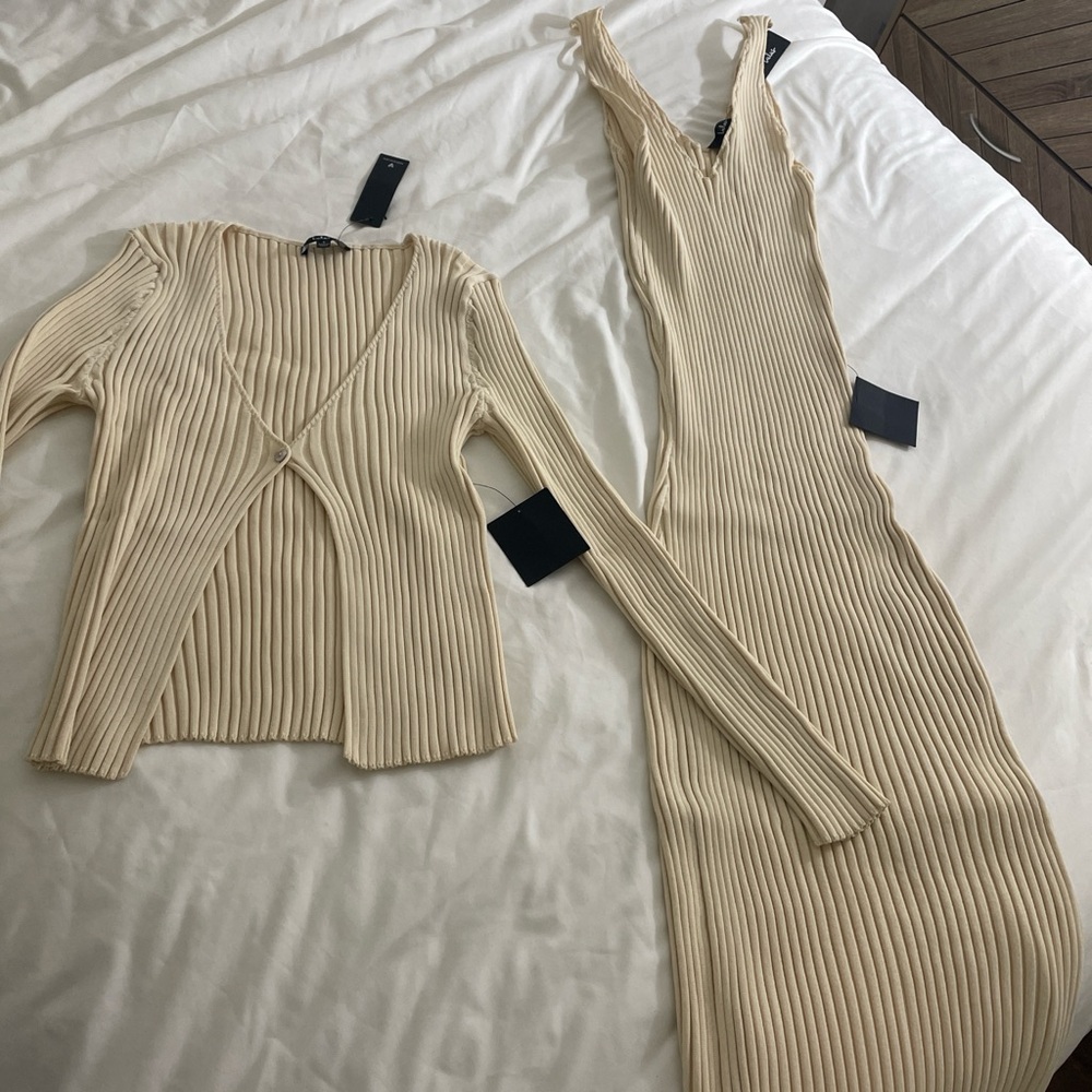 Light cream knit dress with sweater